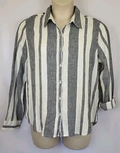 Orvis Damen Top Shirt Gr. Medium Blau Weiß Langarm Knopfleiste Leinenmischung - Bild 1 von 15