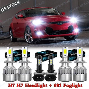 For 2012-2016 2017 Hyundai Veloster LED Headlight High Low + Fog Light Bulbs Kit - Picture 1 of 11