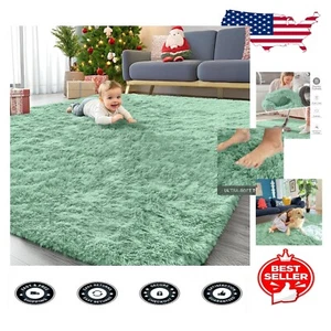 6x9 Machine Washable Soft Fluffy Shaggy Area Rug in Mint Green for Homes - Picture 1 of 9