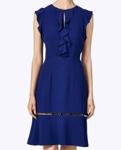 $348 NWT ELIE TAHARI Sz8 RACHEL FLUTTER SLEEVES KNEE-LENGHT DRESS DARK VIOLET - Picture 1 of 5