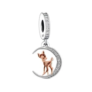 S925 Silver & Rose Gold Bambi on the Moon Charm Pendant by YOUnique Designs - Bild 1 von 1