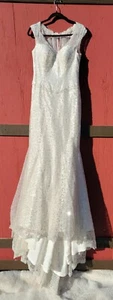 NWT Ian Stuart "Glitterati " Wedding Gown Sequin Lace Cap Sleeves UK 12 US 10 - Picture 1 of 24