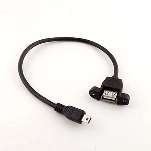 1pcs Mini USB 5 Pin Male to USB 2.0 A Female Socket Panel Mount Cable 1FT Black - Picture 1 of 5