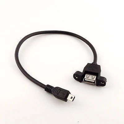 1pcs Mini USB 5 Pin Male to USB 2.0 A Female Socket Panel Mount Cable 1FT Black - Image 1 of 4