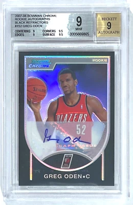 Refractores Bowman 2007-08 cromo negro Greg Oden automático RC #152/99 BGS 9 con 9 automático Foto 1 de 2