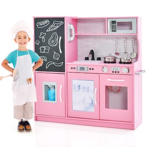 Kid’s Pretend Play Kitchen Toddler Kitchen Playset w/ Blackboard Pink - Picture 1 of 10