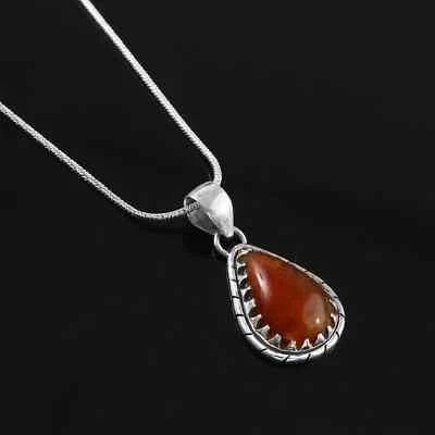 Massiccio 925 Argento Sterling Pera Rutilato Quarzo Gemma Ciondolo con Catenina - Immagine 1 di 4