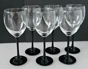 Luminarc France  Wine Glasses Clear Glass Black Stem 8" H Set of Six (6) - Picture 1 of 3