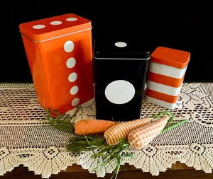 Ikea 3er Set Aufbewahrungsdosen orange & schwarz Punkte und Streifenmuster - Bild 1 von 4