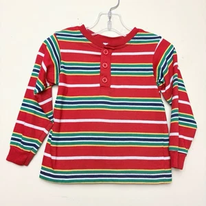 Okie Dokie 2T Vintage Red Striped Long Sleeve Shirt Buttons Henley Green Blue - Picture 1 of 8
