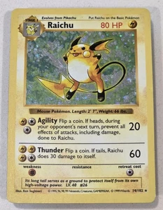 Pokémon TCG Vintage 1995 Raichu 014/102 Set Base (Shadowless) Holo - Foto 1 di 12