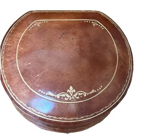 VTG 1950’s Leather Jewelry Box w Gold Leaf Edging Made in Italy Initials D.G. - Picture 1 of 8