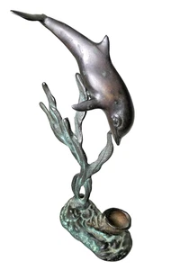 Antique Verdigris Effect Brass Metal Dolphin Candle Incense Holder - Picture 1 of 7