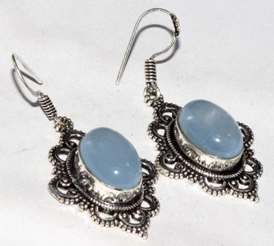 Pendientes hechos a mano enchapados en plata 925 de calcedonia púrpura 1,9" joyería GW Foto 1 de 3