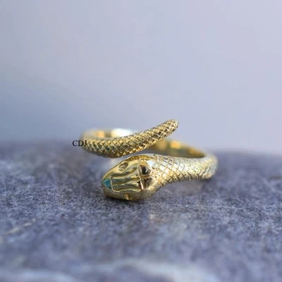 Anello Serpente Anniversario Sorpresa Regalo Per Lui Metallo Massiccio Placcato Oro Giallo - Immagine 1 di 3