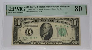 1934 C PMG VF30 VIRGINIA - STAR US Federal Reserve Ten Dollar $10 Note #41004F - Picture 1 of 2