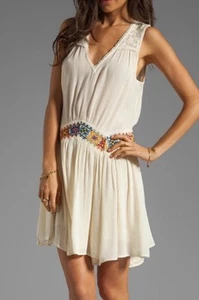 Free People Light Heart Mini Dress Crinkle Beach Boho Ivory Embroidered-S EUC - Picture 1 of 10