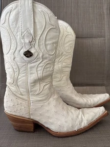 Los Altos Boots OSTRICH LEATHER Cowboy Western Sz US 6-MX 23 White Pointed Toe - Picture 1 of 19