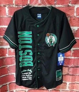 NBA Boston Celtics Jersey Men’s Medium Basketball Button up Baseball Style Black - Picture 1 of 4