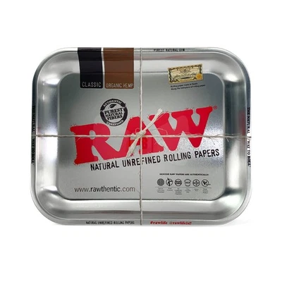 RAW Large 13" x 11" Silver Metallic Aluminum Rolling Tray - Image 1 of 2