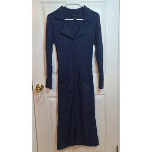 One Step Up Blue Cable Knit Button Front Cardigan Sweater Dress Normcore Size M - Picture 1 of 13