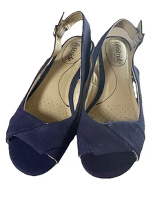 LifeStride Socialite Keilabsatz-Sandale Fersenriemen Größe 7 W marineblau Canvas - Bild 1 von 9