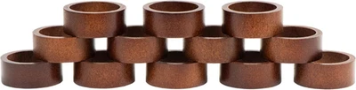 Set of 12 Artisan Wooden Napkin Rings - Handcrafted Table Decor from India