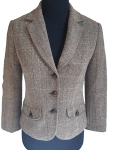 Giacca tweed Harris 3 bottoni H&M Dark Academia foderata tasca 20% lana US8/Eu38 P - Foto 1 di 14