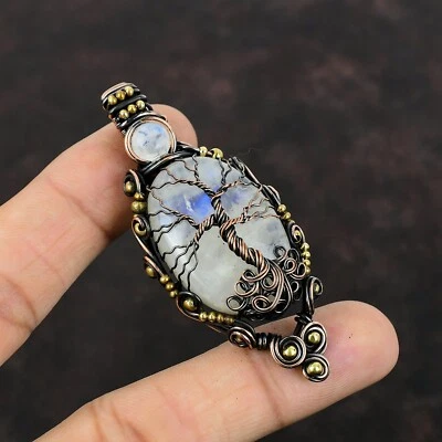 Rainbow Moonstone Copper Mom Gift Wire Wrapped Tree Of Life Pendant 2.76" - Image 1 of 4