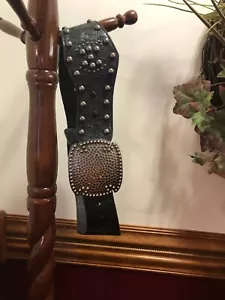 * Rancho Estancia Leather Western Cowgirl Belt Size L Studded Black Pewter - Picture 1 of 12