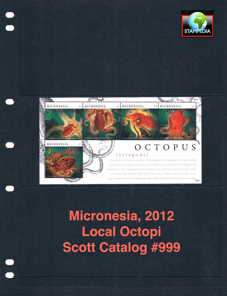 $10.00 Scott Value - 2012 MICRONESIA Octopus s/s Octopi So Pacific CV MNH NH UMM - Image 1 of 4