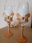  Glass Champagne Flutes ,  hand painted ,handmade, wedding glasses