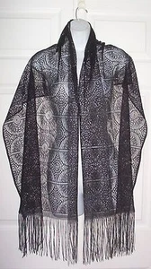 "Chal de punto de ganchillo delgado negro para mujer de cuello ancho 23"" de largo 38"  - Imagen 1 de 6