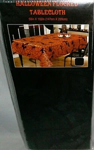 HALLOWEEN FLOCKED TABLECLOTH BLACK SPIDER WEB 58 X 102 Seats 8-10 - Picture 1 of 1