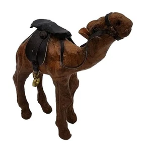 Vintage Aged Leather Wrapped Camel Dromedary With Saddle Collectible Figurine - Picture 1 of 9
