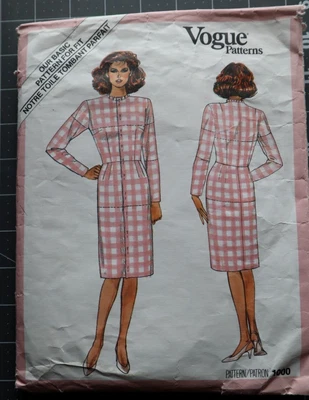 1980s VTG Vogue 1000 Pattern Misses Fitted Shell Dress Jewel Neck Sz 8 Cut Cmplt - Image 1 of 2