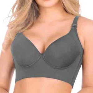 Deep Cup Plus Size Push Up Bra Hide Back Fat Underwear Full Coverage Bra Black - Picture 1 of 25