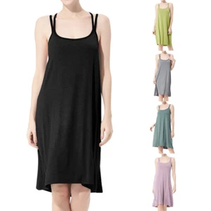 Womens Cami Nightgown Scoop Neck Sleeveless Plus Size Calf Length Night Dress - Picture 1 of 26
