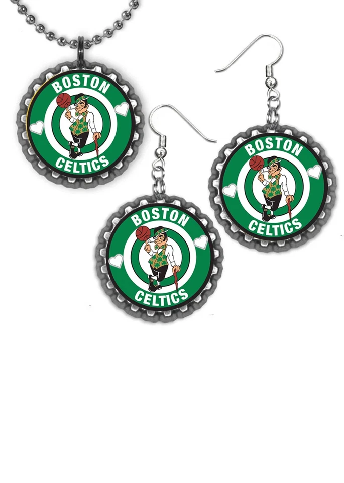 Boston Celtics Earrings and necklace set great gift silver color set Foto 1 de 1