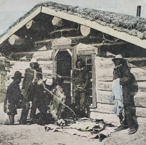 Indigenous American Stereoview c1905 Northern Idaho Fur Trading Post ID M413 - Imagen 1 de 7