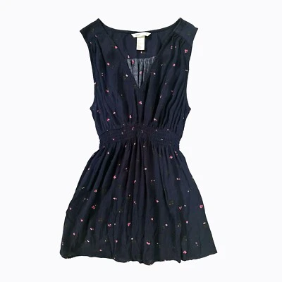 H&M Mama Babydoll Top Sz S Navy Blue Floral Whimsigoth Y2K Coquette Dark Fairy - Image 1 of 4