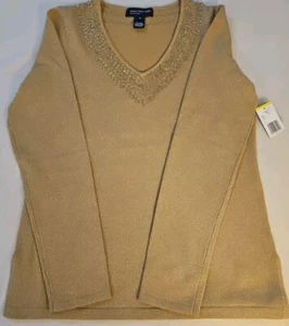 Jones New York Signature Gold Glitter Beaded Top Size M - Picture 1 of 10