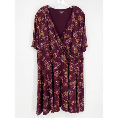 Coldwater Creek 3X  Floral Watercolor Short Sleeve Dress Career Church Surplice - Image 1 of 4