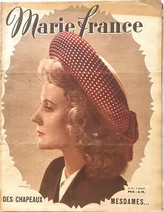 MARIE-FRANCE n° 33 du 5 Juillet 1945 revue mode couture chapeau ancien Magazine - Picture 1 of 4