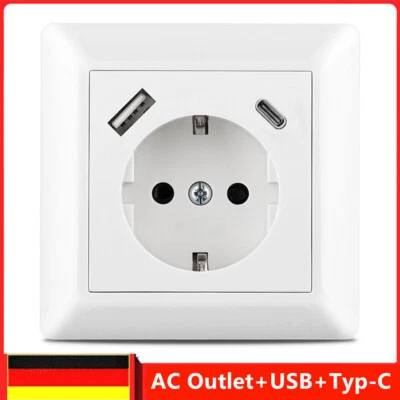 250V Steckdose mit USB-A & USB-C, passend für Gira 55, JUNG AS 500, Weiß NEU - Bild 1 von 4