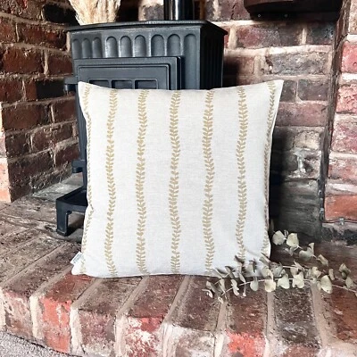 1431. Soft Gold ISABELLA trail, Linen Look 100% Cotton Cushion Cover - Image 1 of 4