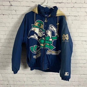 Vintage Starter Notre Dame Fighting Irish Hooded Full Zip Blue Coat Size Medium - Picture 1 of 6