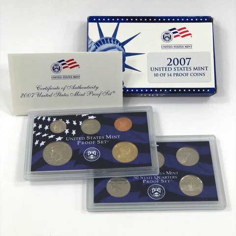 (1) 2007 S United States Proof Set WITHOUT Presidential Dollars Orignl Box & COA Cover