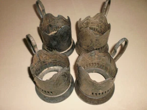 Vintage USSR Russian Propaganda Cup Holder Space Program Rocket Kremlin Set 4 - Picture 1 of 11