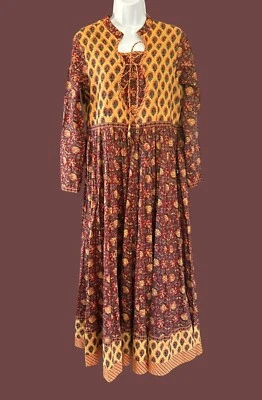 Indian Summer 21 by Gulab Chand Brown Yellow Festival Maxi Dress Large - Image 1 of 4